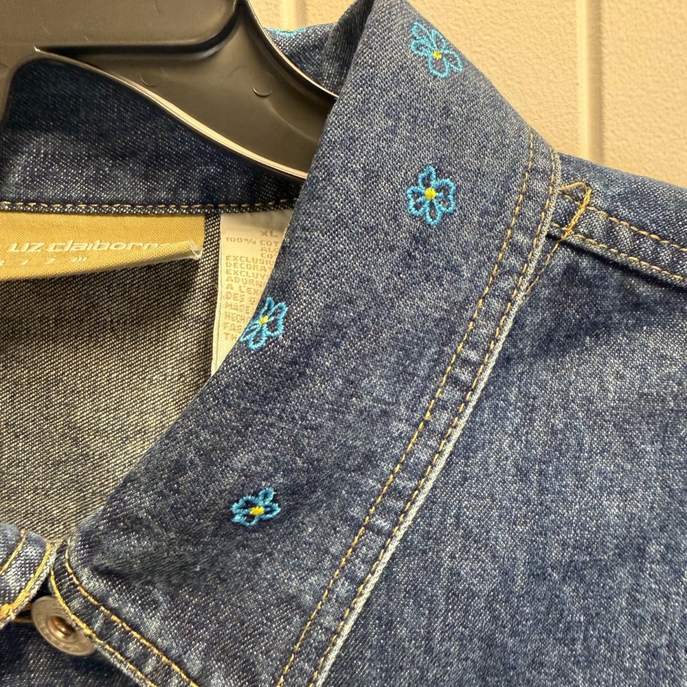 Vintage Liz Claiborne Denim Jacket Embroidered Flowers Sz X-Large New With Tags - Picture 6 of 14